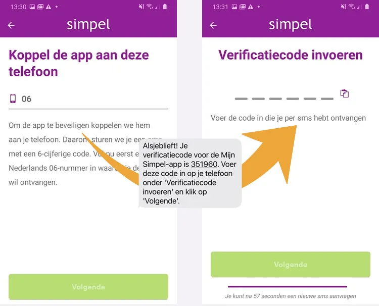 Registreer je telefoon per sms